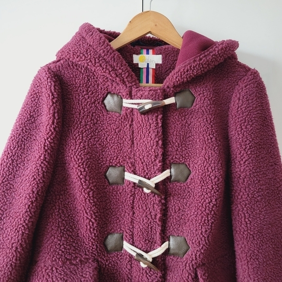 Boden Burgundy Elgin Borg Fleece Toggle Jacket - Picture 3 of 12